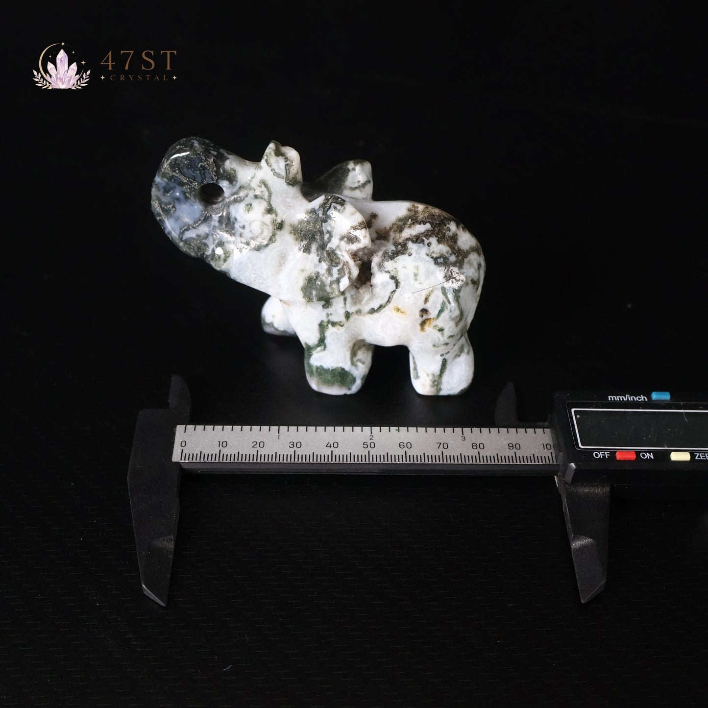 Moss Agate Elephant Carving