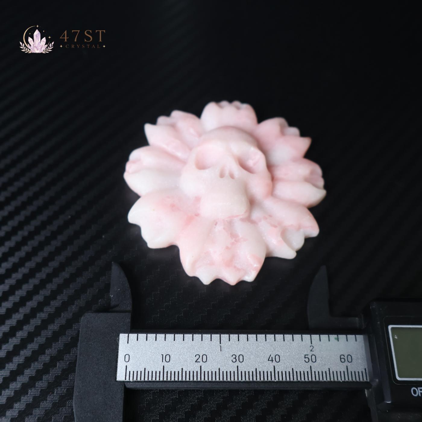 Pink Opal Skull Flower Carving