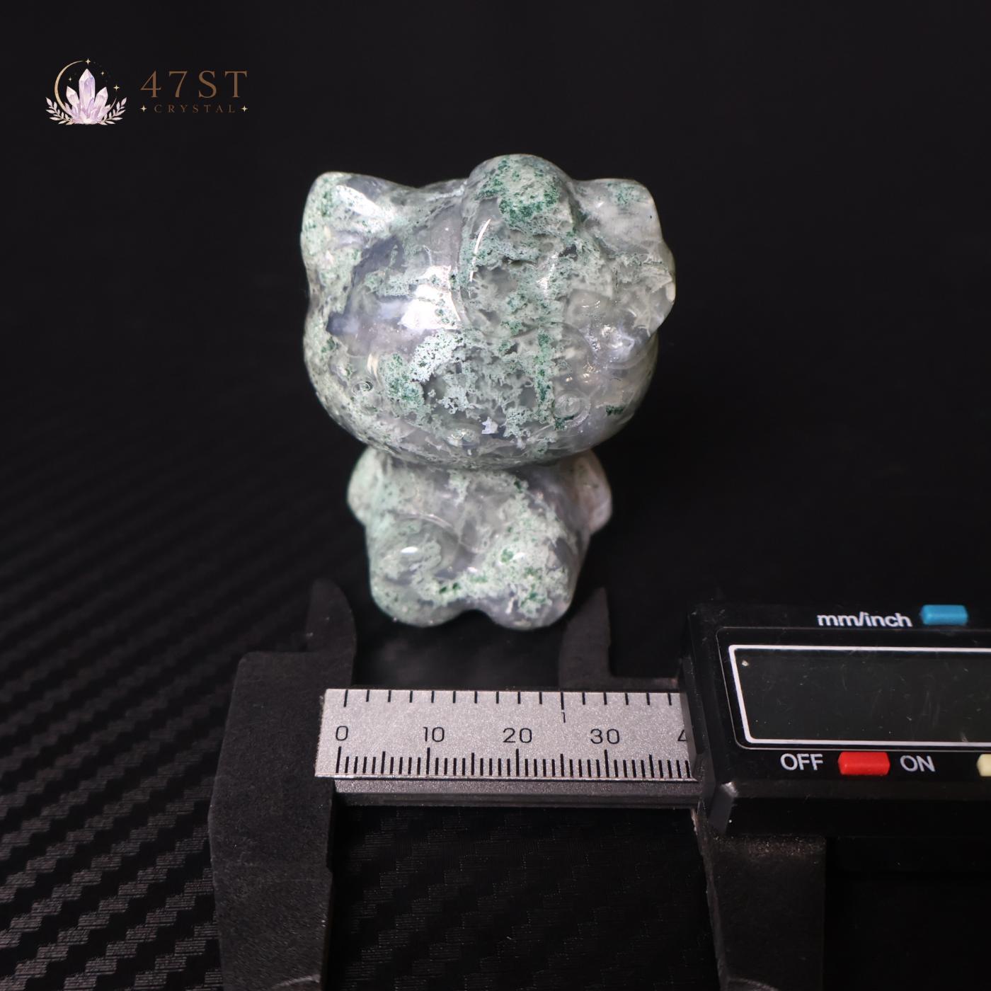 Moss Agate Hello Kitty Carving
