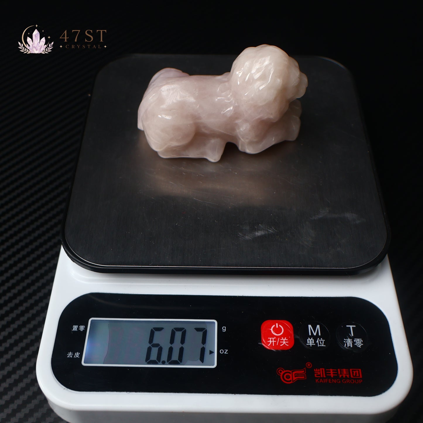 Rose Quartz Lion Carving