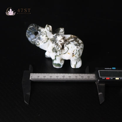 Moss Agate Elephant Carving