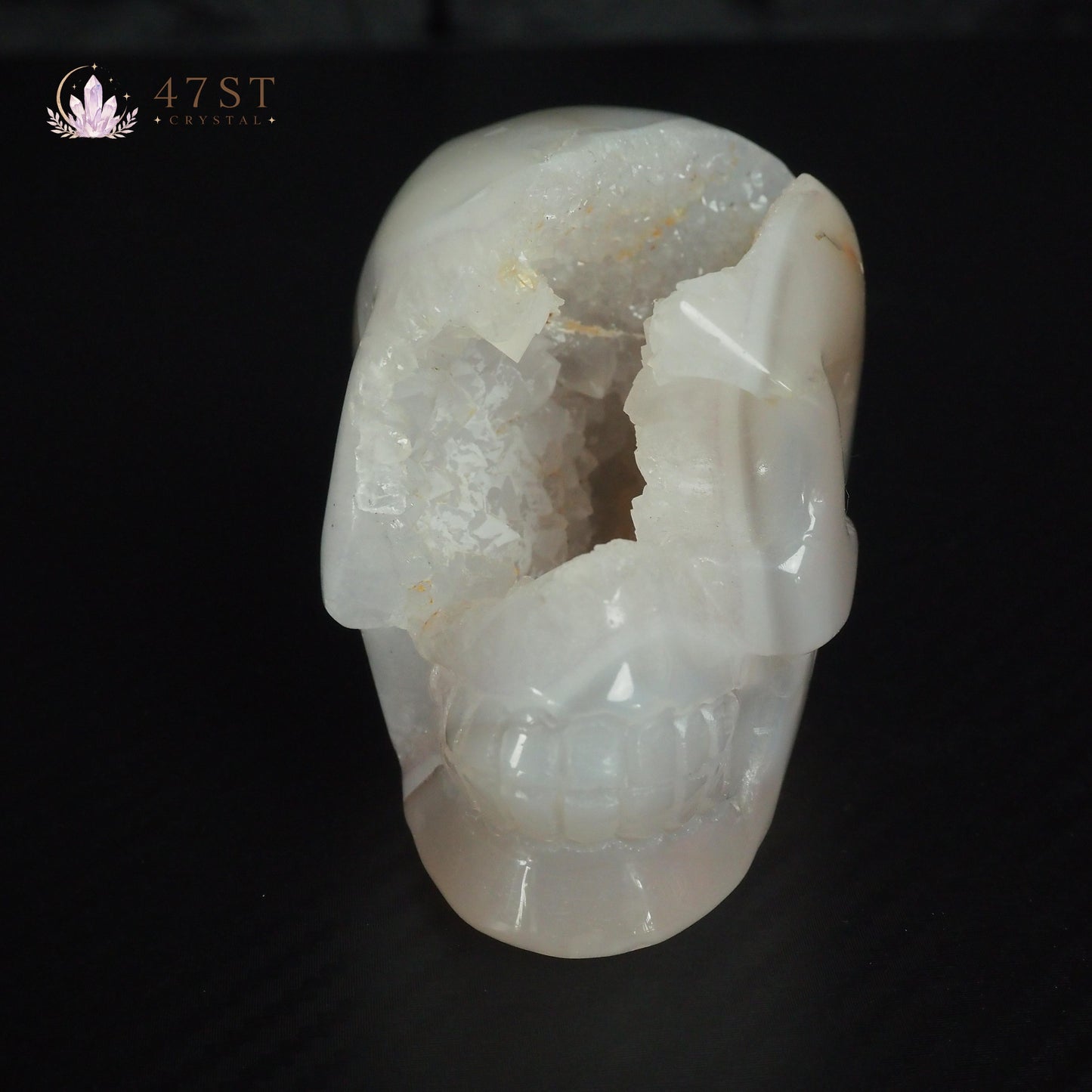 Agate Druzy Skull Carving