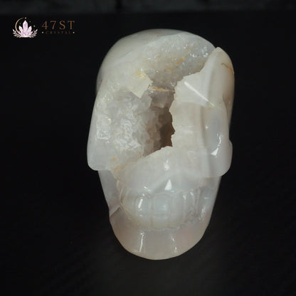 Agate Druzy Skull Carving