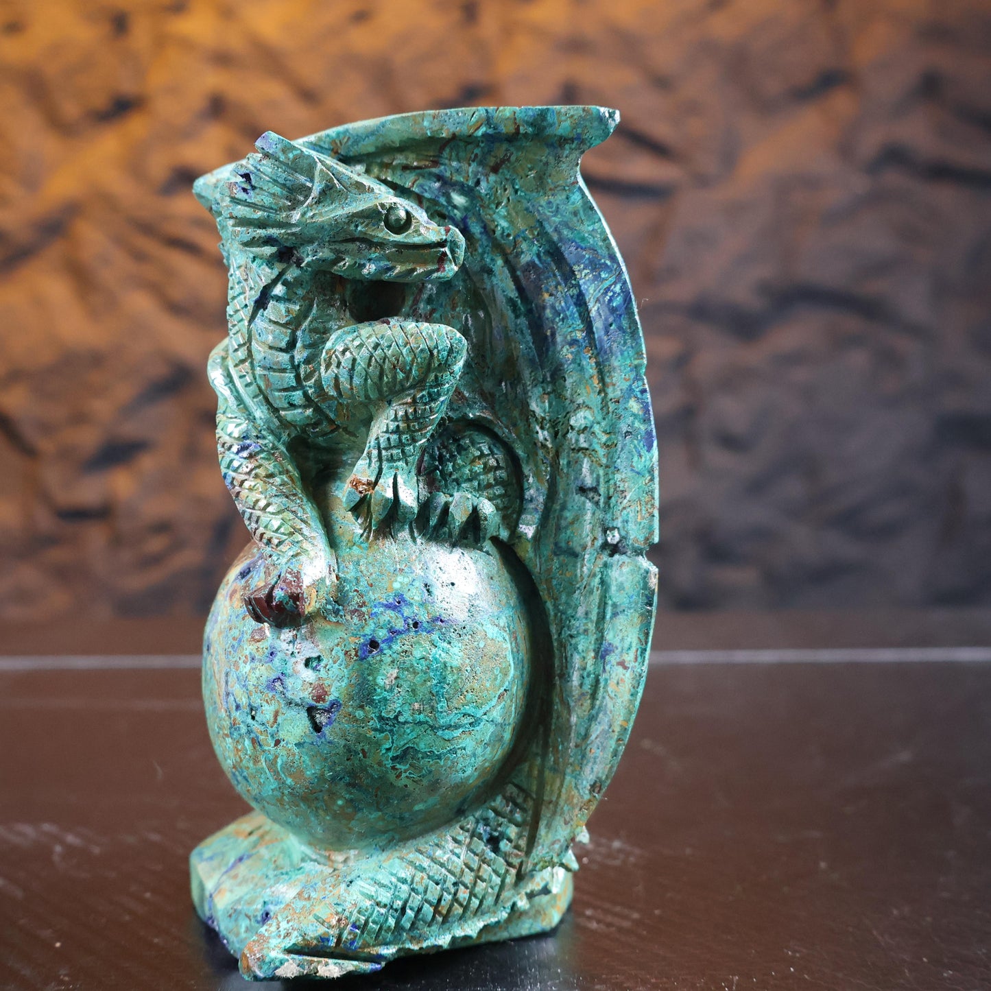 Azurite Dragon Crystal Carving