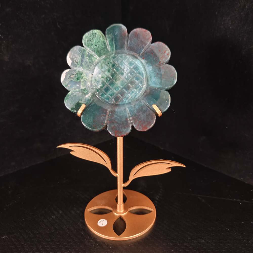 Moss Agate Sunflower Sculpture