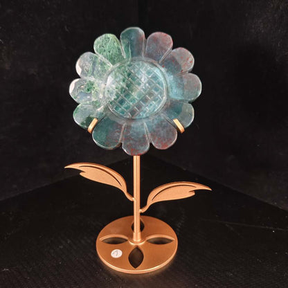 Moss Agate Sunflower Sculpture