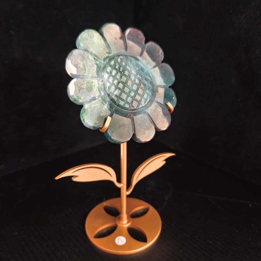 Moss Agate Sunflower Sculpture
