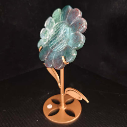 Moss Agate Sunflower Sculpture