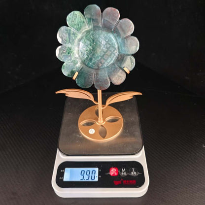 Moss Agate Sunflower Sculpture
