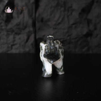 Moss Agate Elephant Carving