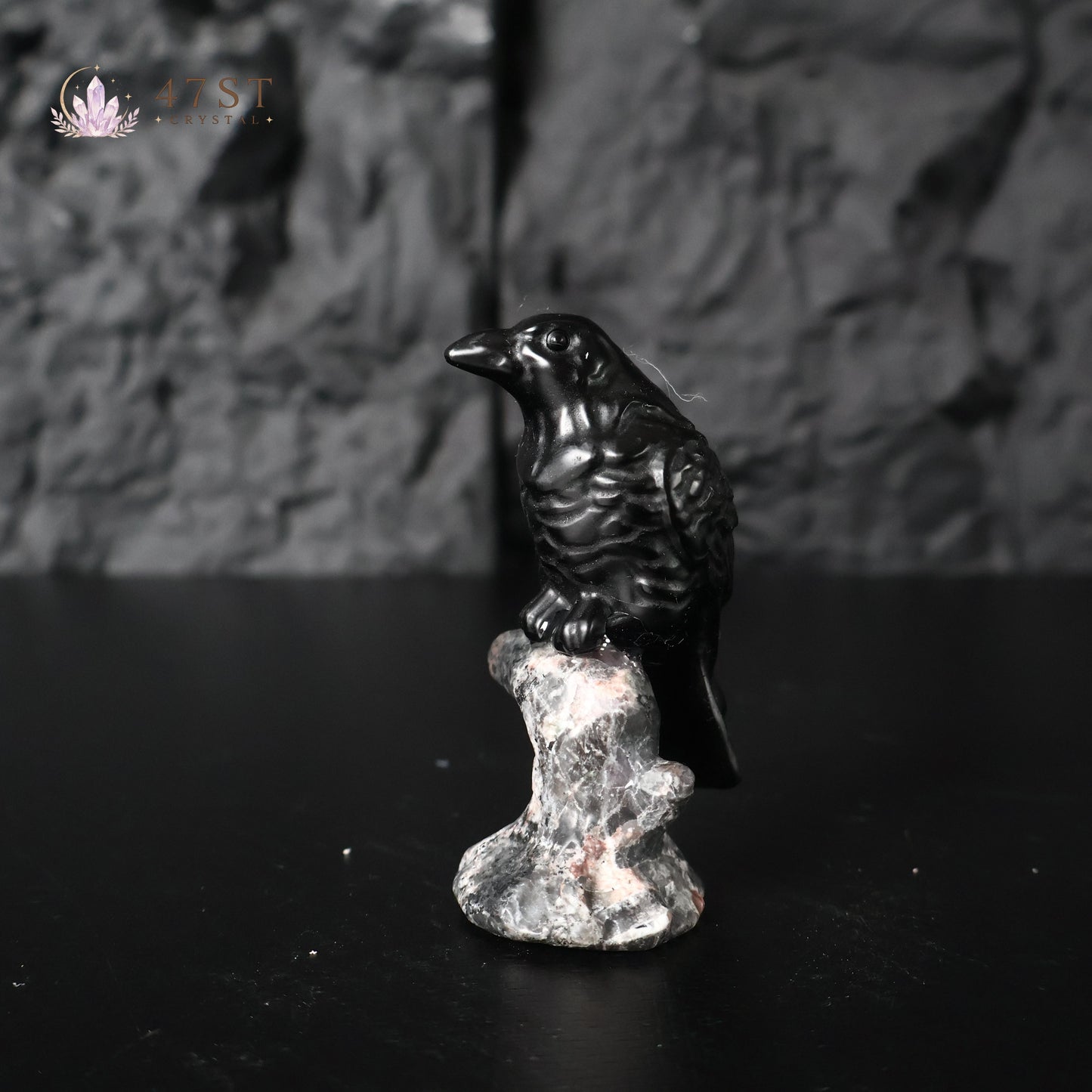Obsidian Raven Carving