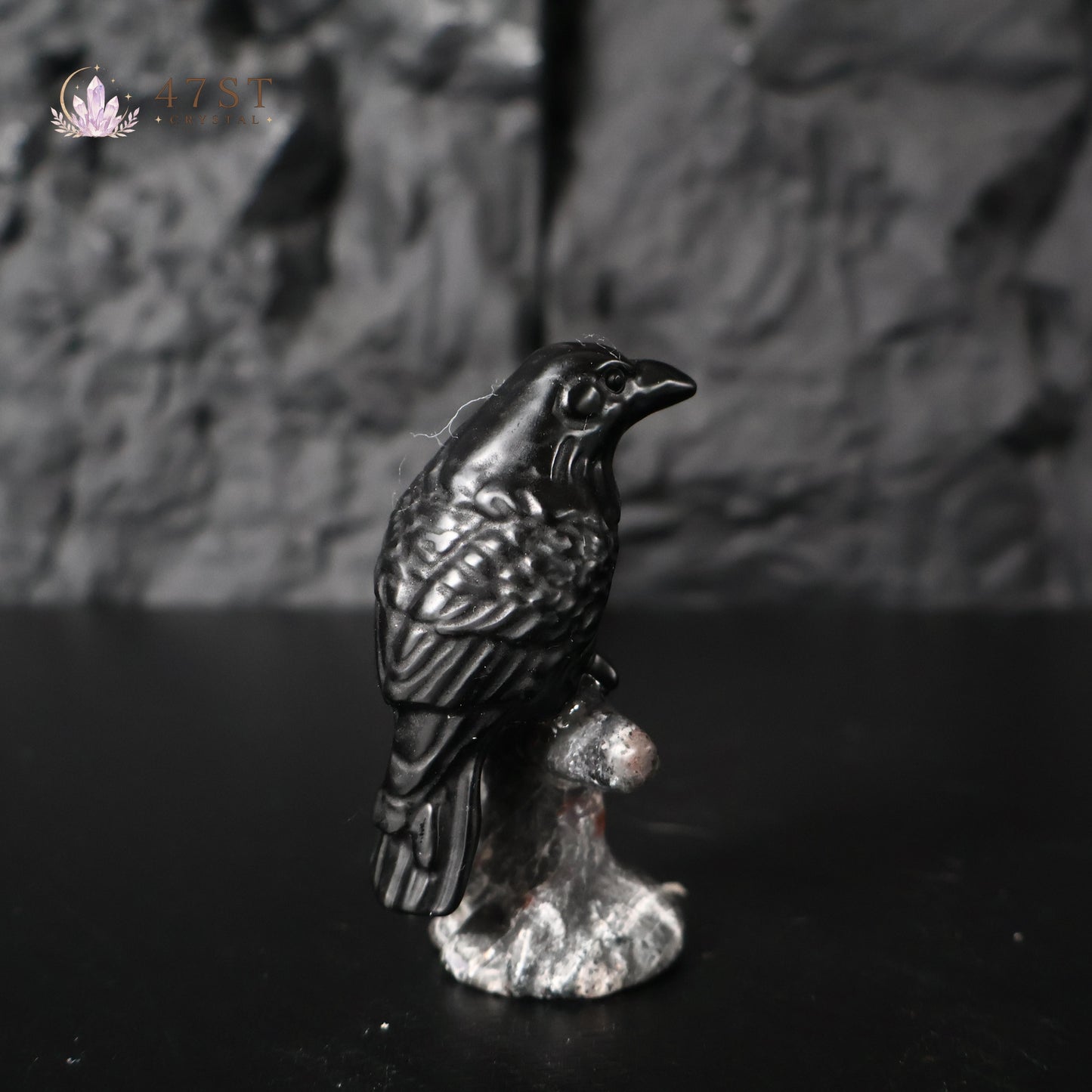 Obsidian Raven Carving