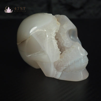 Agate Druzy Skull Carving