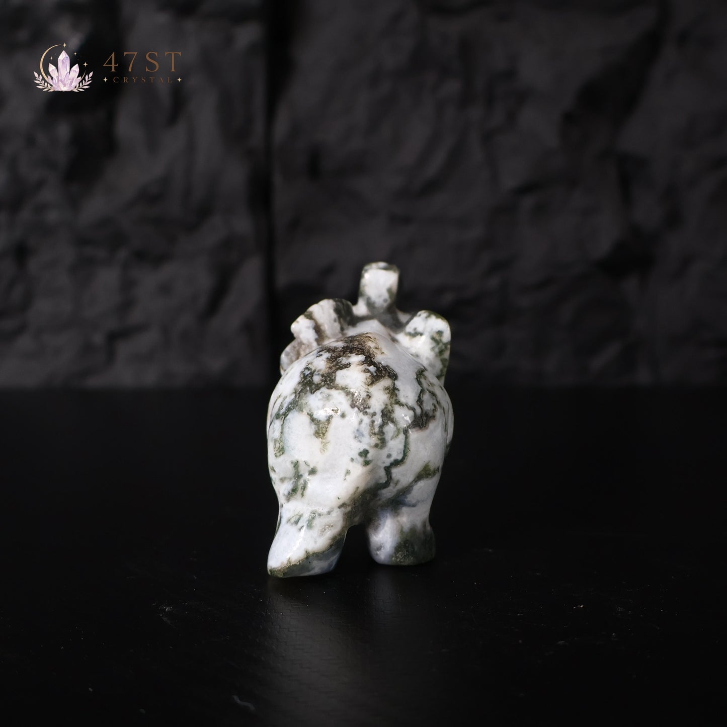 Moss Agate Elephant Carving