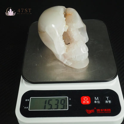 Agate Druzy Skull Carving