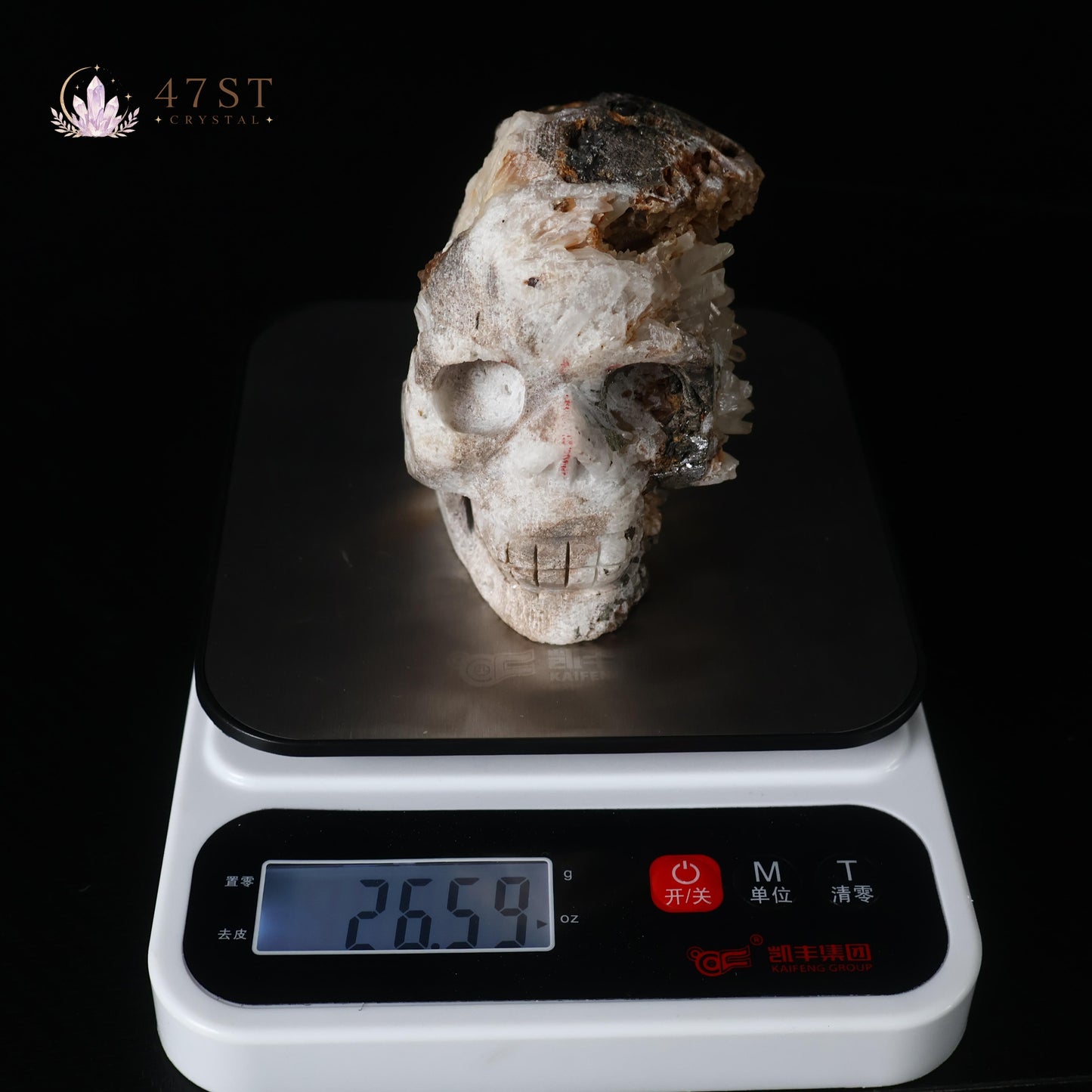 Clear Quartz Cluster Skull Carving