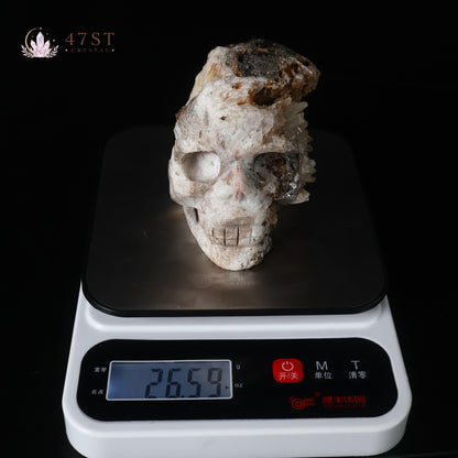 Clear Quartz Cluster Skull Carving