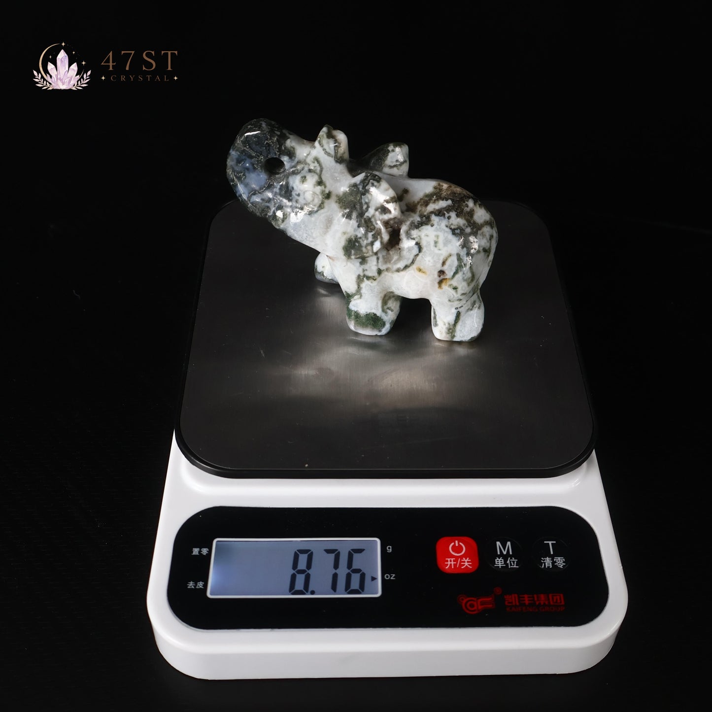 Moss Agate Elephant Carving