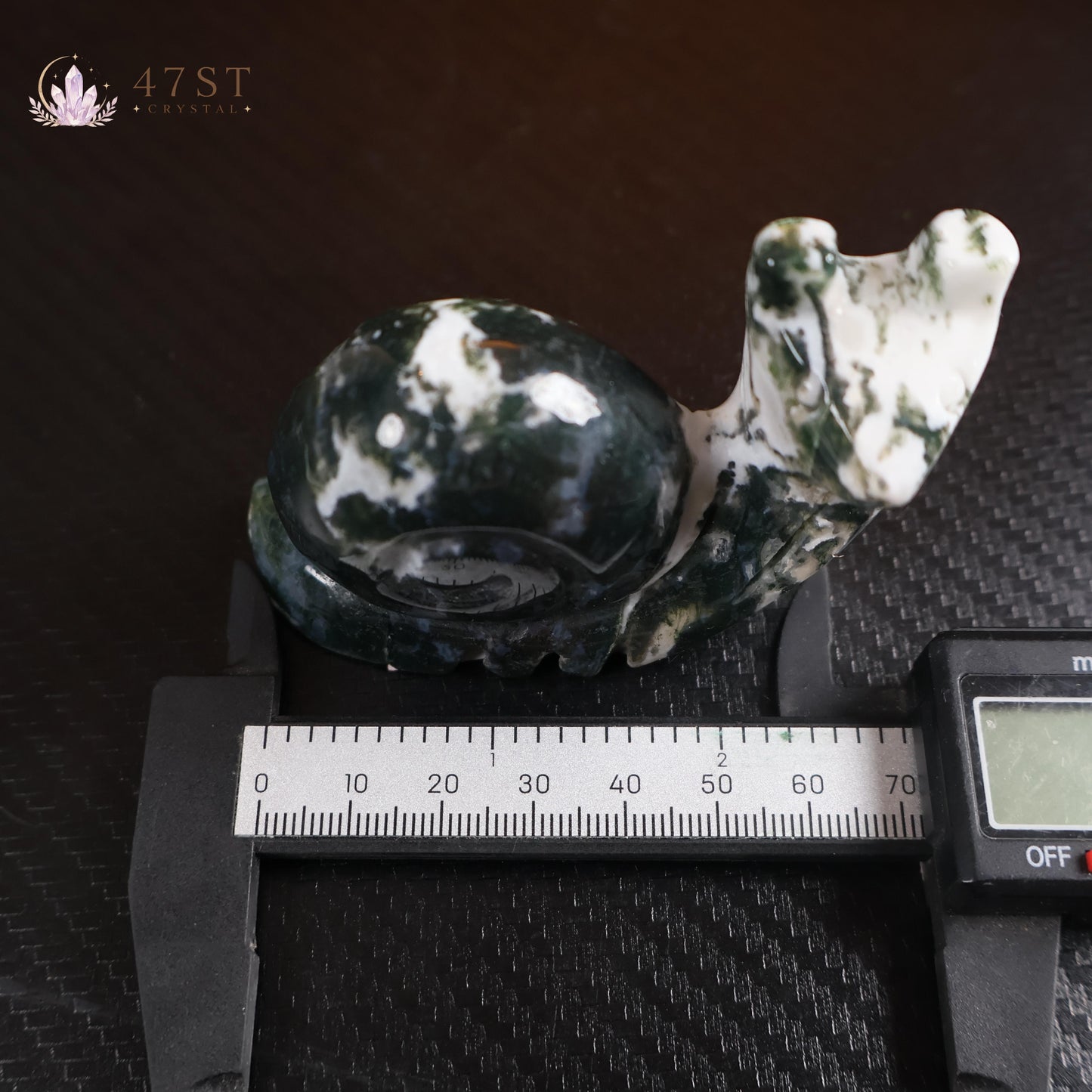 Moss Agate Snail Carving