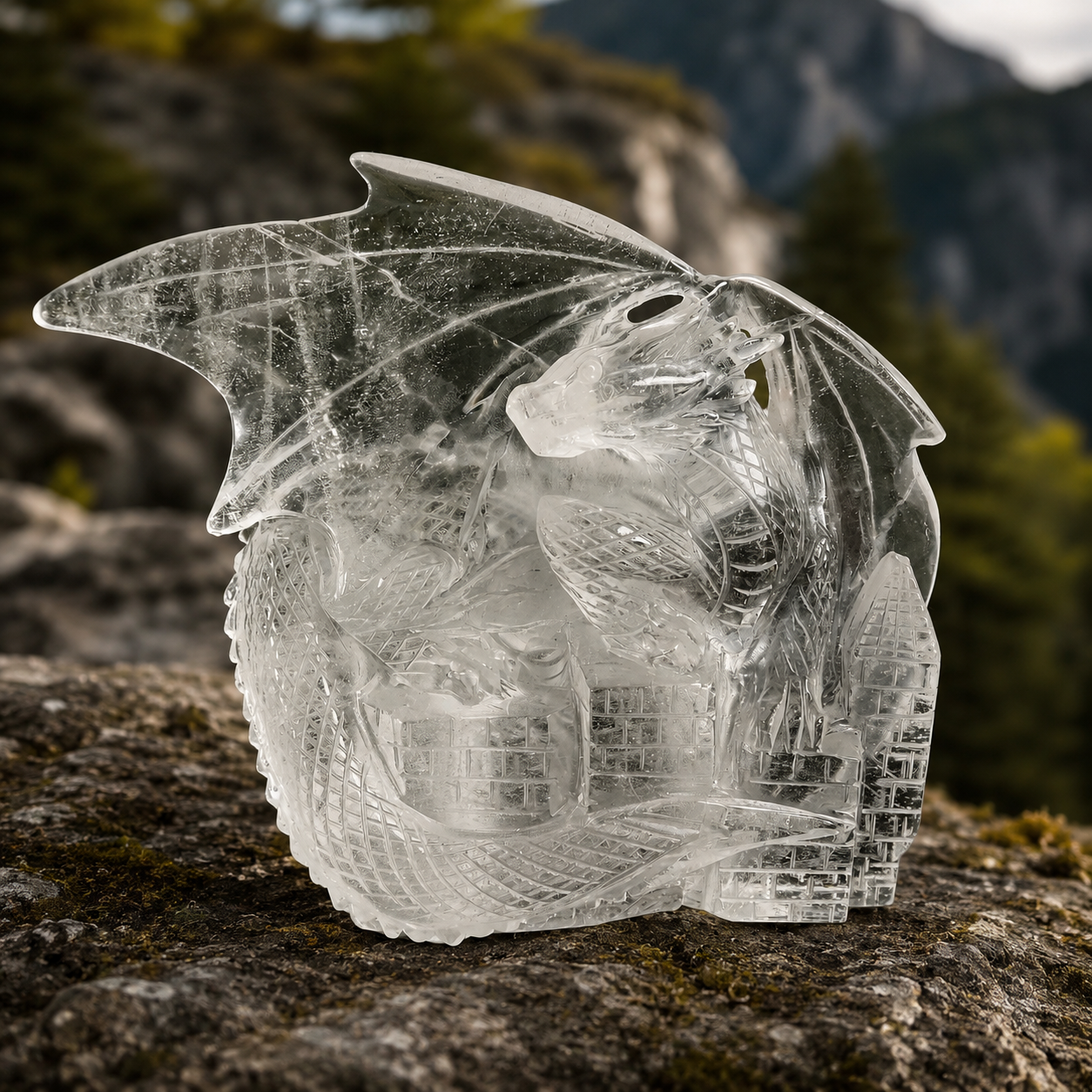 Clear Quartz Dragon Carving