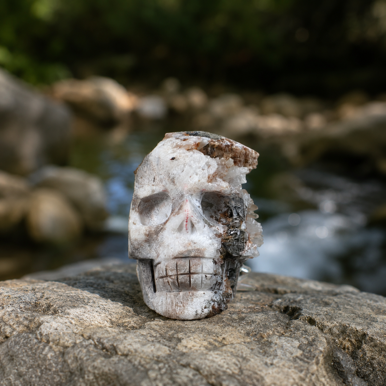 Clear Quartz Cluster Skull Carving