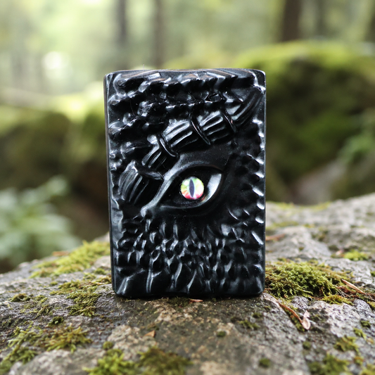 Obsidian Dragon Eye Book Carving