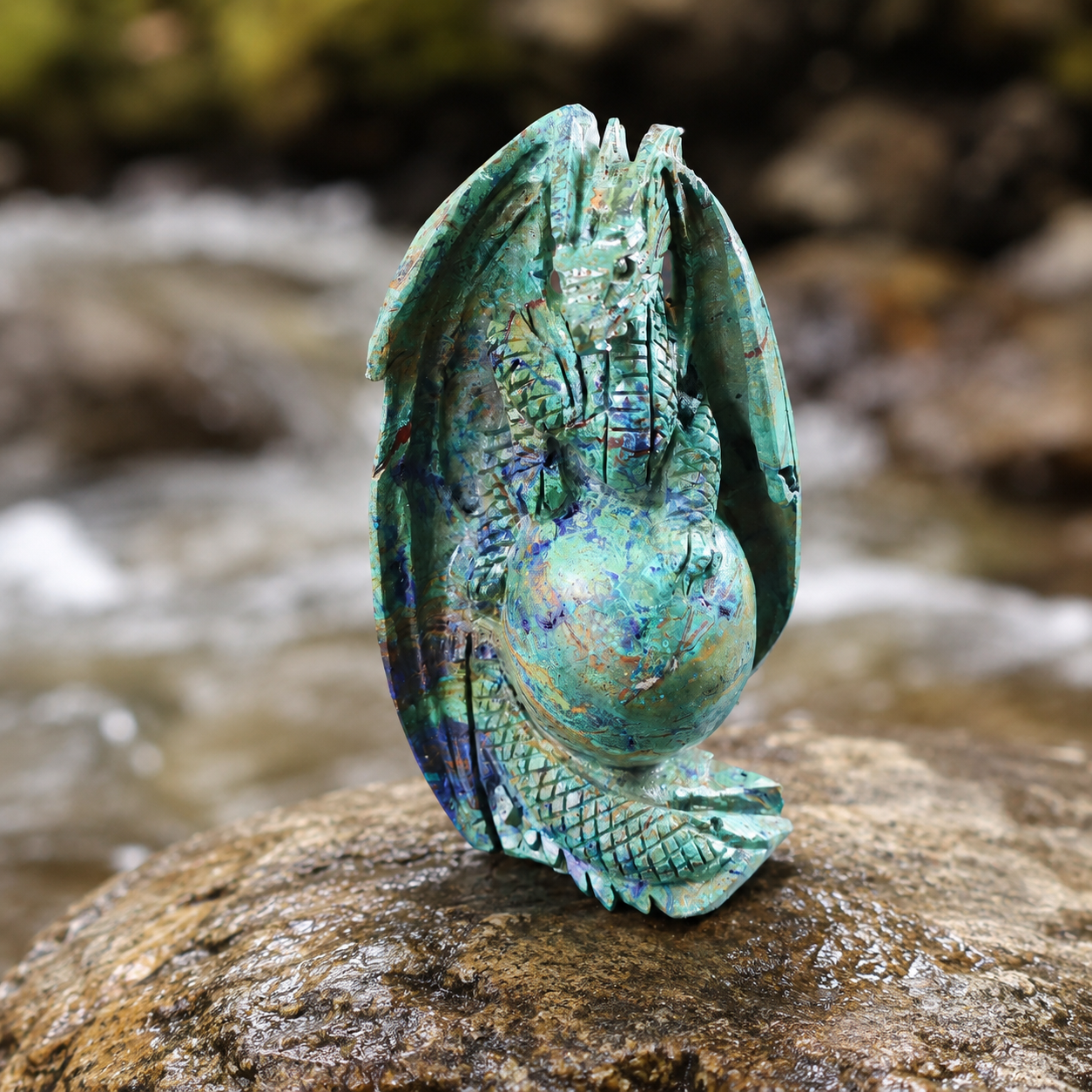 Azurite Dragon Crystal Carving