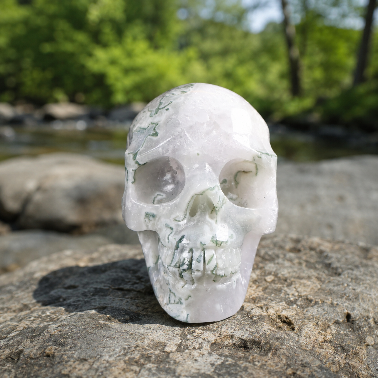 Moss Agate Skull Crystal Carving