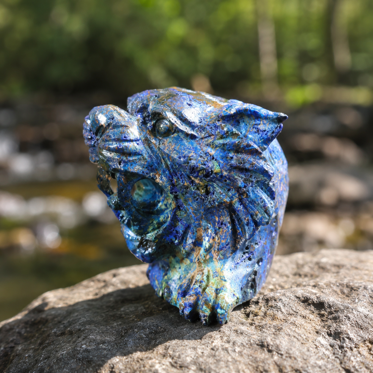 Azurite Tiger Head Mineral Carving