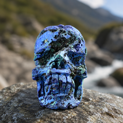Azurite Skull Carving