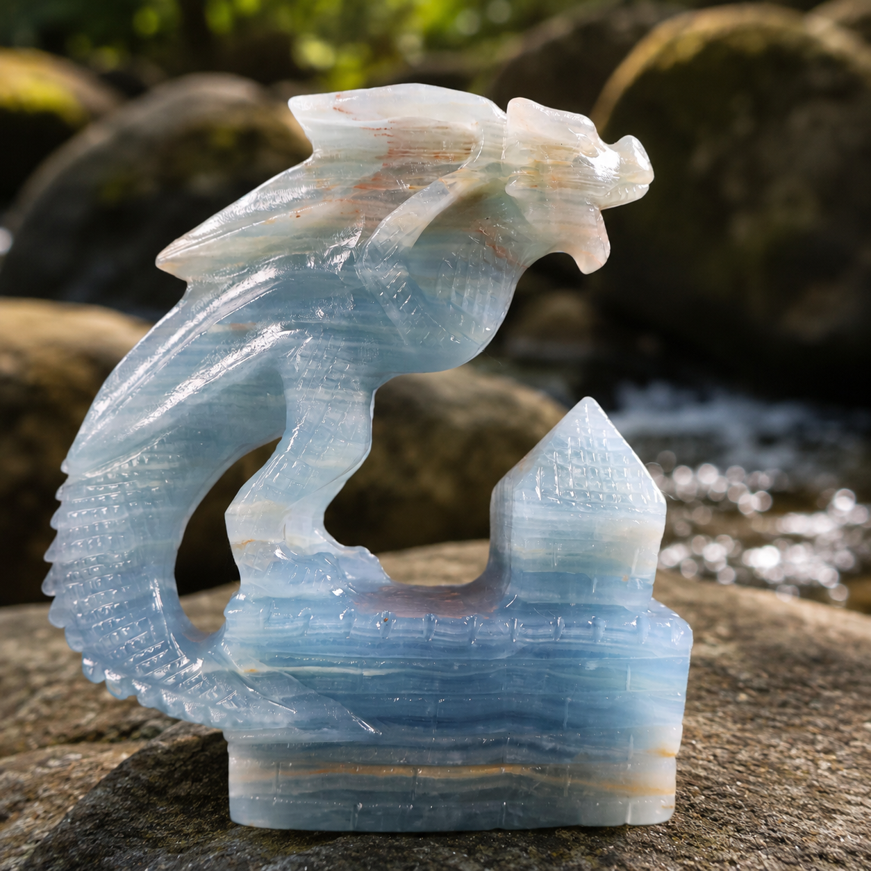 Blue Onyx Dragon Carving