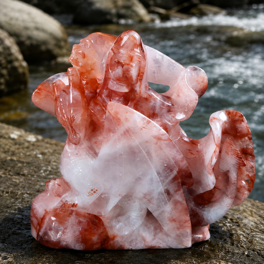 Fire Quartz Skeleton Soldier & Dragon Carving