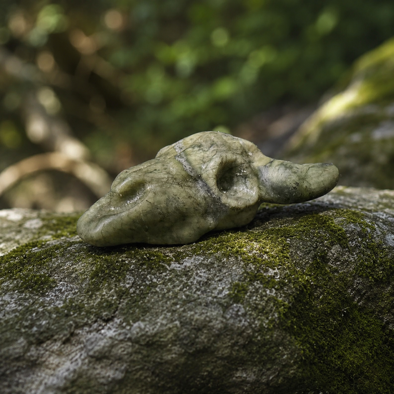 Serpentine Bull Head Carving