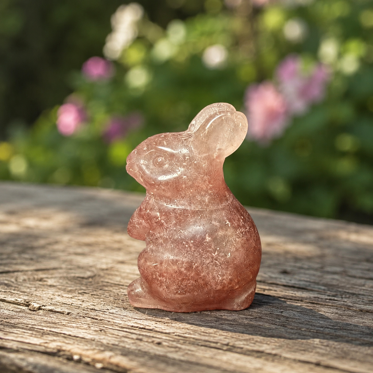 Strawberry Quartz Rabbit Carving