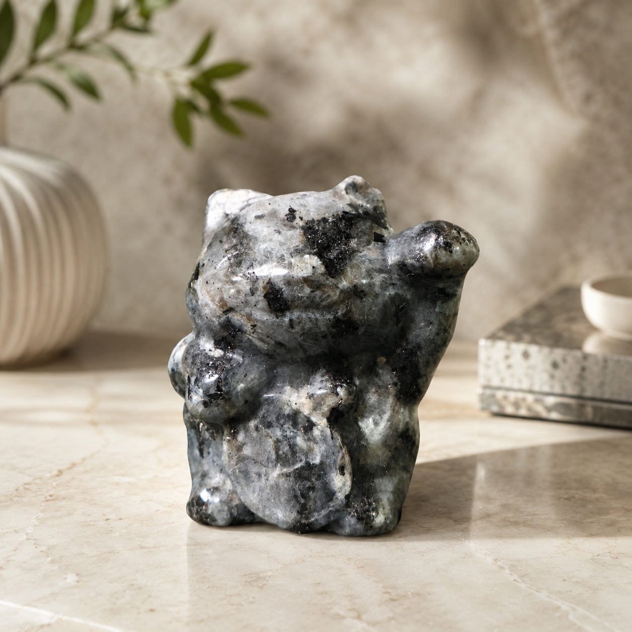 Larvikite Lucky Cat
