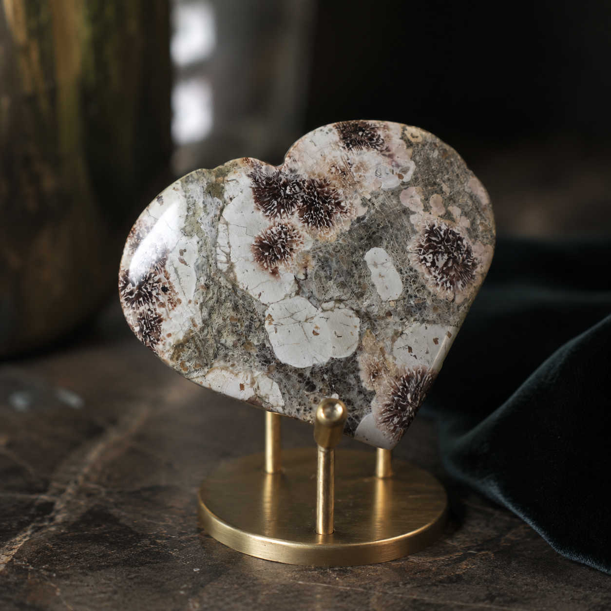 Green Flower Jasper Heart