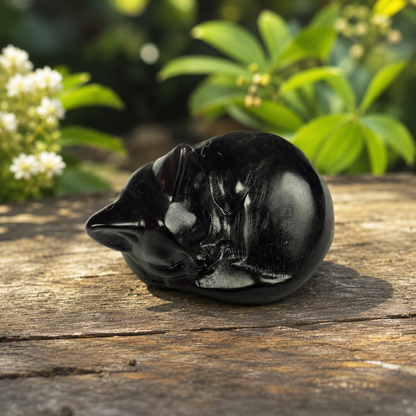Gold Sheen Obsidian Sleeping Cat