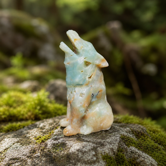 Caribbean Calcite Wolf Carving