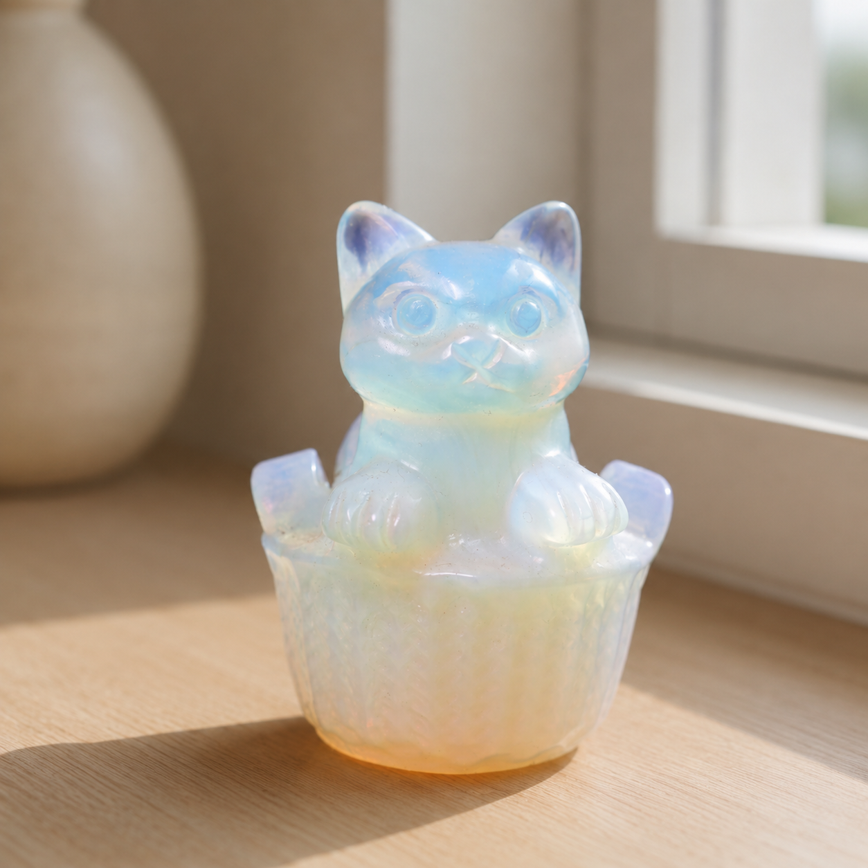 Opalite Cat Carving