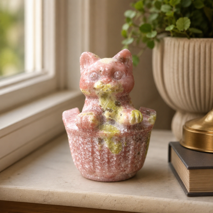 Red Plum Blossom Jasper Cat in Basket