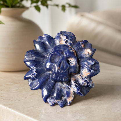 Sodalite Skull Flower Carving
