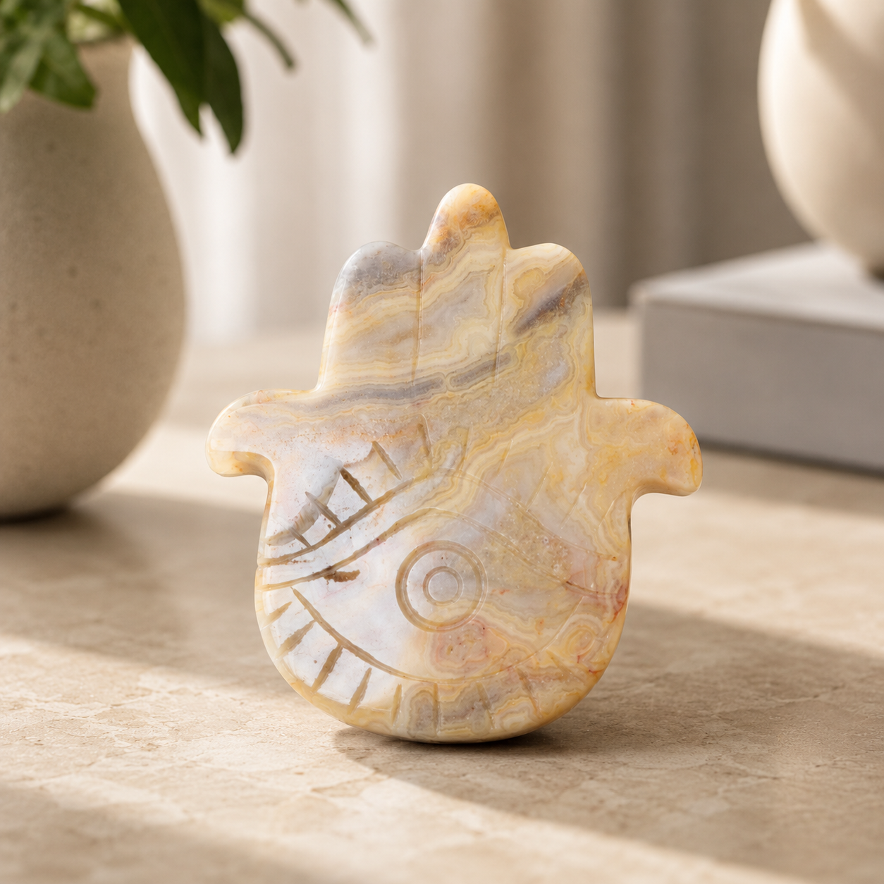 Crazy Lace Agate Hamsa Hand
