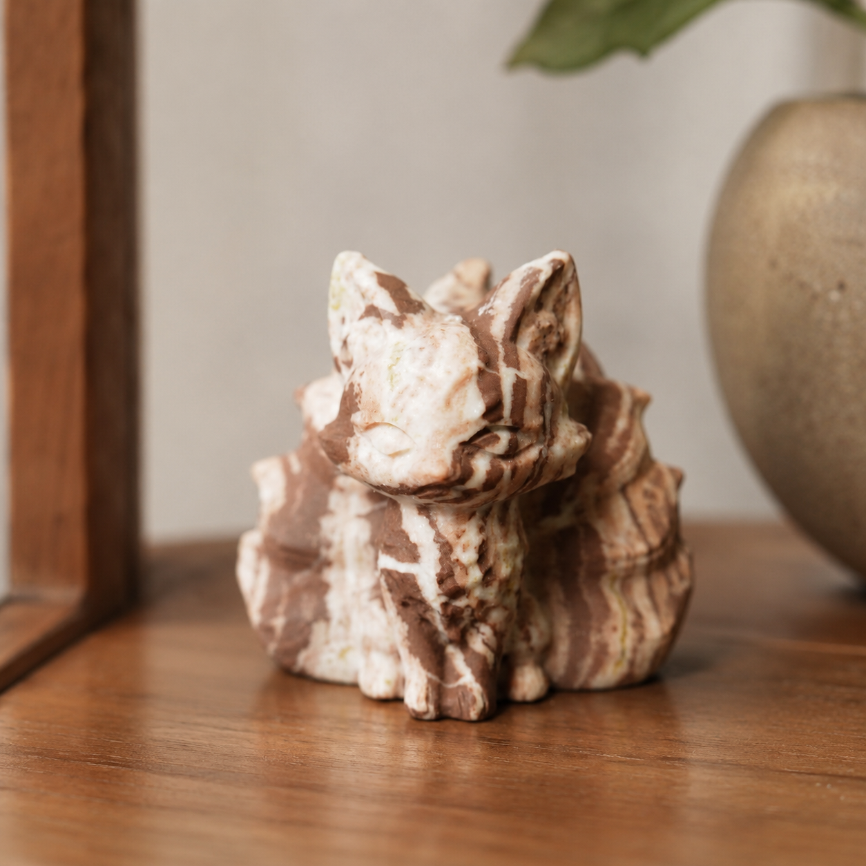 Red Zebra Jasper Nine Tail Fox Carving