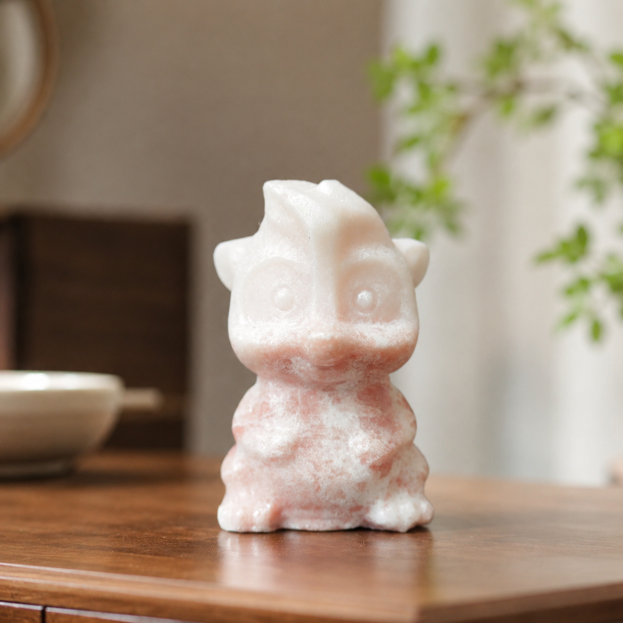 Pink Plum Blossom Jasper Squirrel Carving