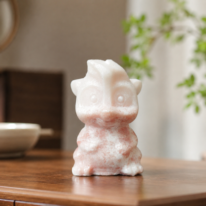 Pink Plum Blossom Jasper Squirrel Carving