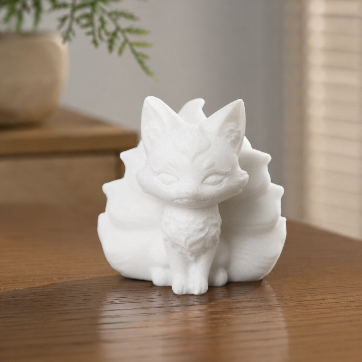 White Jade Nine Tail Fox Carving