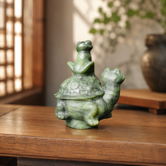Serpentine Frog on Turtle Carving