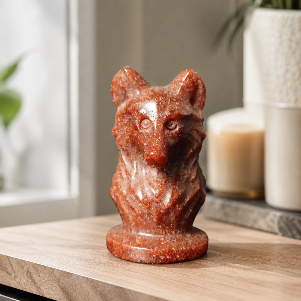 Red Jasper Wolf Carving