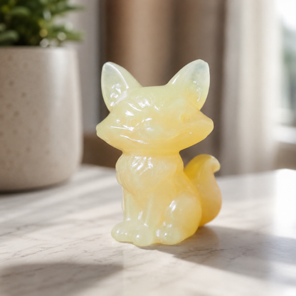 Orange Calcite Fox Carving