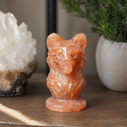Strawberry Quartz Wolf Carving